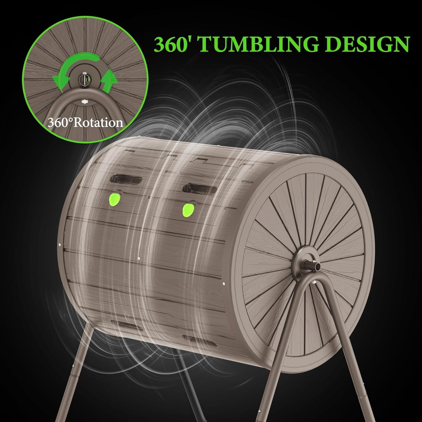 Dual Chamber Tumbling Composter 43 Gallon Large Outdoor Tumbling Composter Efficient Batch Composting Easy Turn Design (Grey)