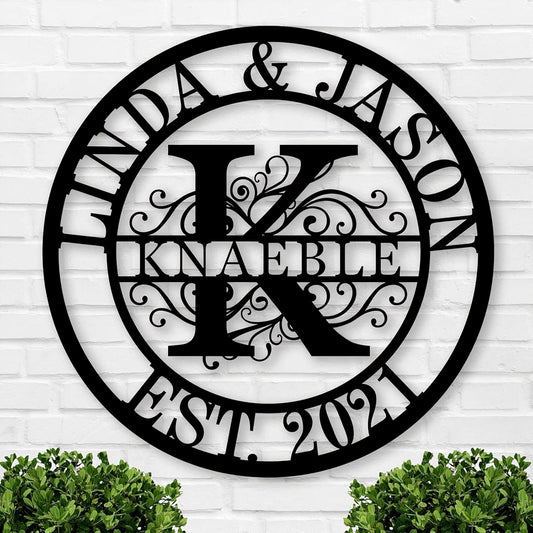 Personalized Metal Name Signs, Split Letter Monogram Wall Decor, Custom Last Name Sign, Family Name Sign for Outdoor, Personalized Wedding Gift, Garden Decor, Metal Wall Art, Housewarming Gift (MonogramDesign_8)