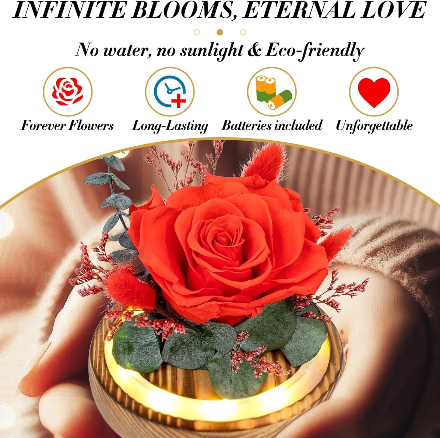 Forever Roses Flowers Gifts, Gifts for Mom, Birthday Gifts for Women, Preserved Flowers Fresh Bouquet, Flowers for Delivery Prime, Valentines, Mothers, Christmas, With LED Light Battery Included
