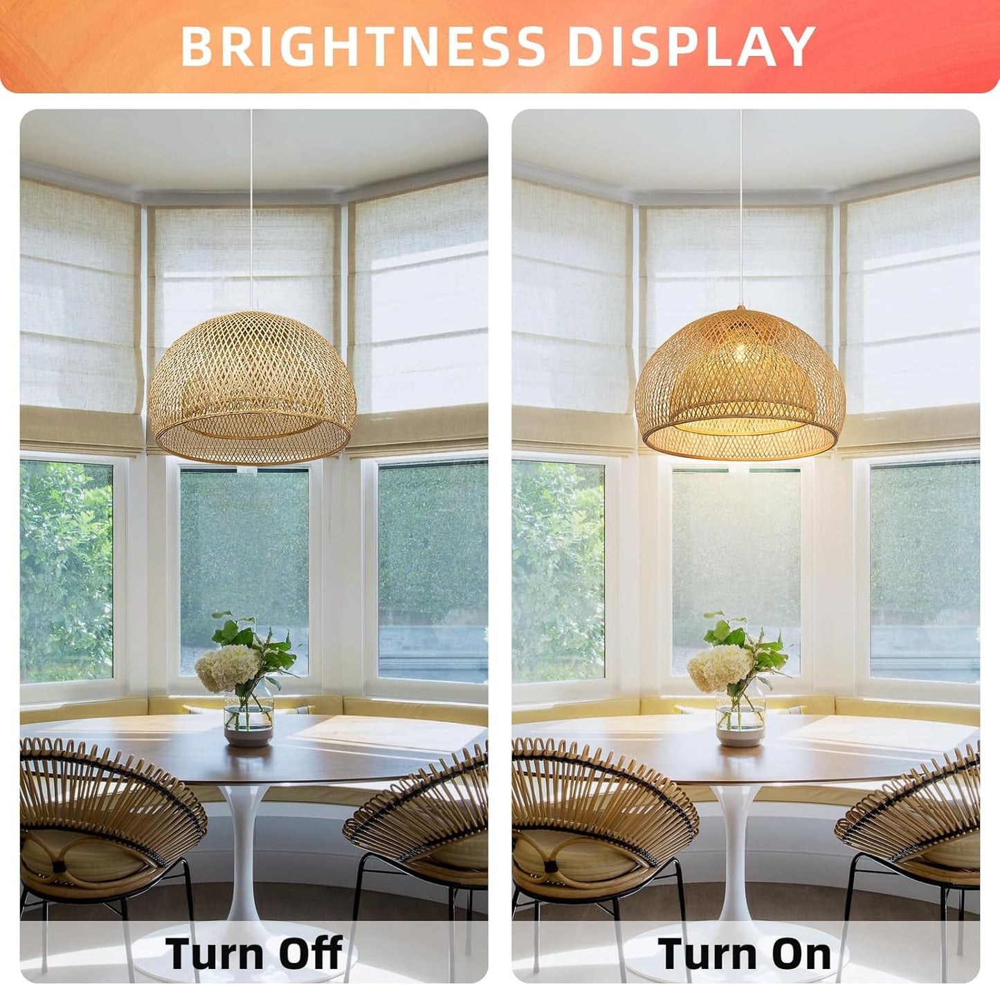 Arturesthome Bamboo Pendant Light for Kitchen Island, 17.6" Wicker Chandelier Lighting, Handmade Woven Hanging Ceiling Light Lampshade for Living Room Bedroom