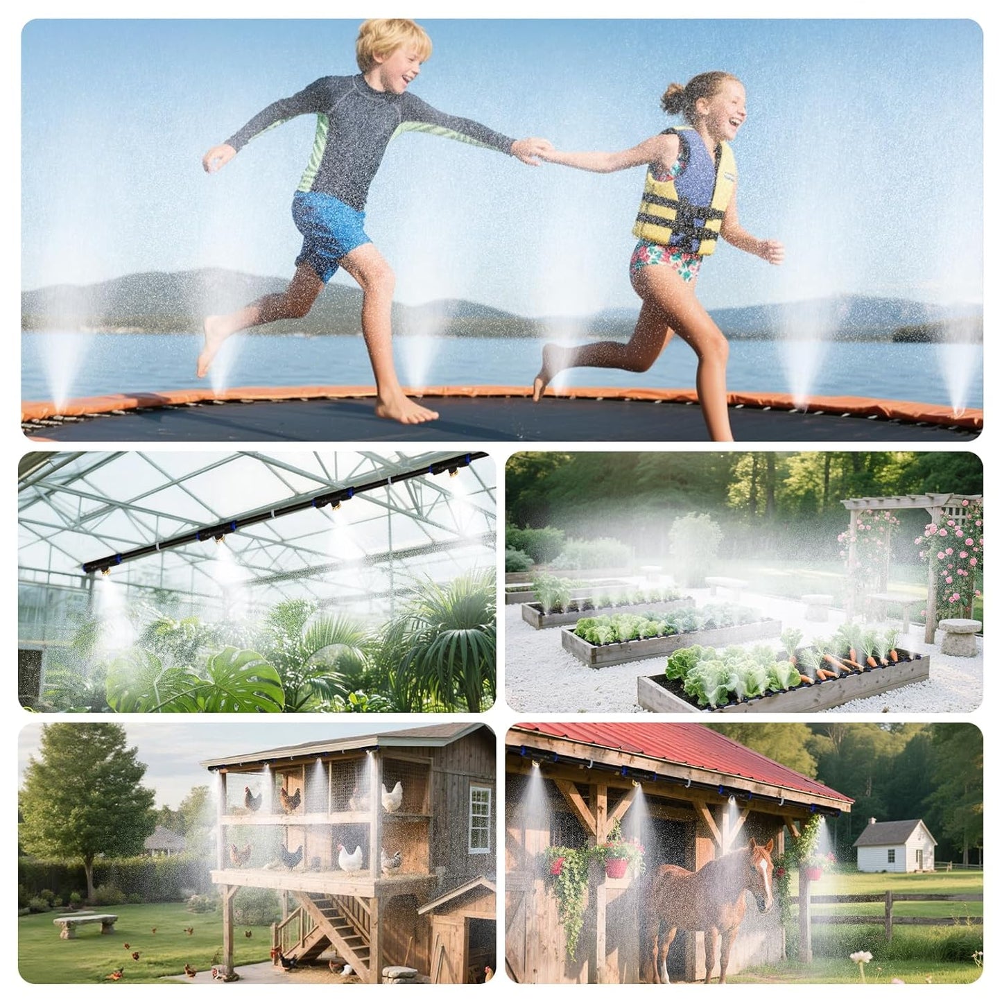 Misting Cooling System 52FT (16M) Misting Line + 18 Brass Mist Nozzles + Brass Adapter(3/4") Outdoor Mister for Patio Backyard Garden Greenhouse Watering Cooling