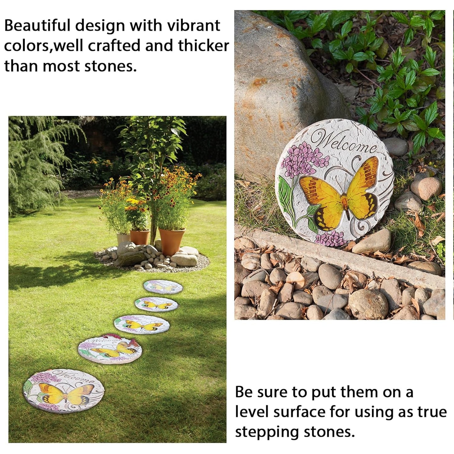 Garden Décor Stepping Stones Outdoor - Resin Butterfly Decorative Stone Bright Color Memories Pavers Outdoor for Garden Yard 9.5 * 9.5 * 0.5 Inch LC Lcdecohome