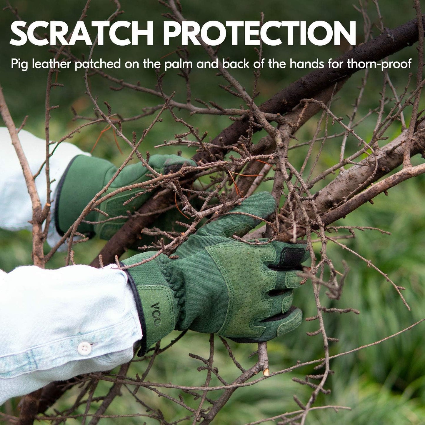 Vgo... 1-Pair Ladies' Synthetic Leather Gardening Gloves, Puncture-proof, Thornproof, Durability & Anti-shock Work Gloves, Touchscreen (Size L, Green, SL7471)