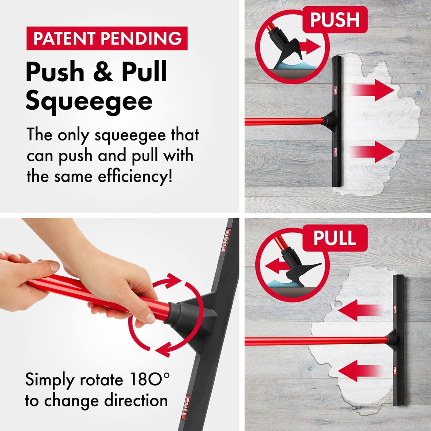 Tyroler Rubber Floor Squeegee 17" Floor Squeegee Heavy Duty, Deck Squeegee Outdoor for Floors with 55" 4 Part Handle, Perfect Outdoor Squeegee for Patio, Tiles, Marble, Garage, Shower, Window