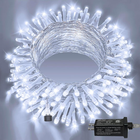 Ollny 120LED 40FT String Lights, Waterproof Connectable Fairy Lights with Timer 8 Modes, Cool White Plug in Christmas Light for Indoor Outdoor Patio Party Bedroom Classroom Decor