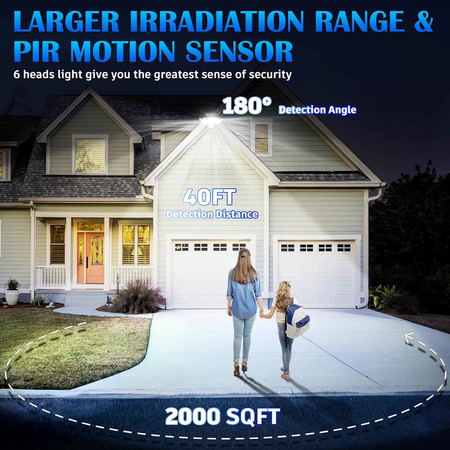 Solar Motion Sensor Flood Lights Outdoor - 496LEDs 3500LM 3 Lighting Modes 3 Levels Brightness, 6 Heads 360° Illumination, IP65 Waterproof Solar Security Lights,for Porch Yard Patio Garage