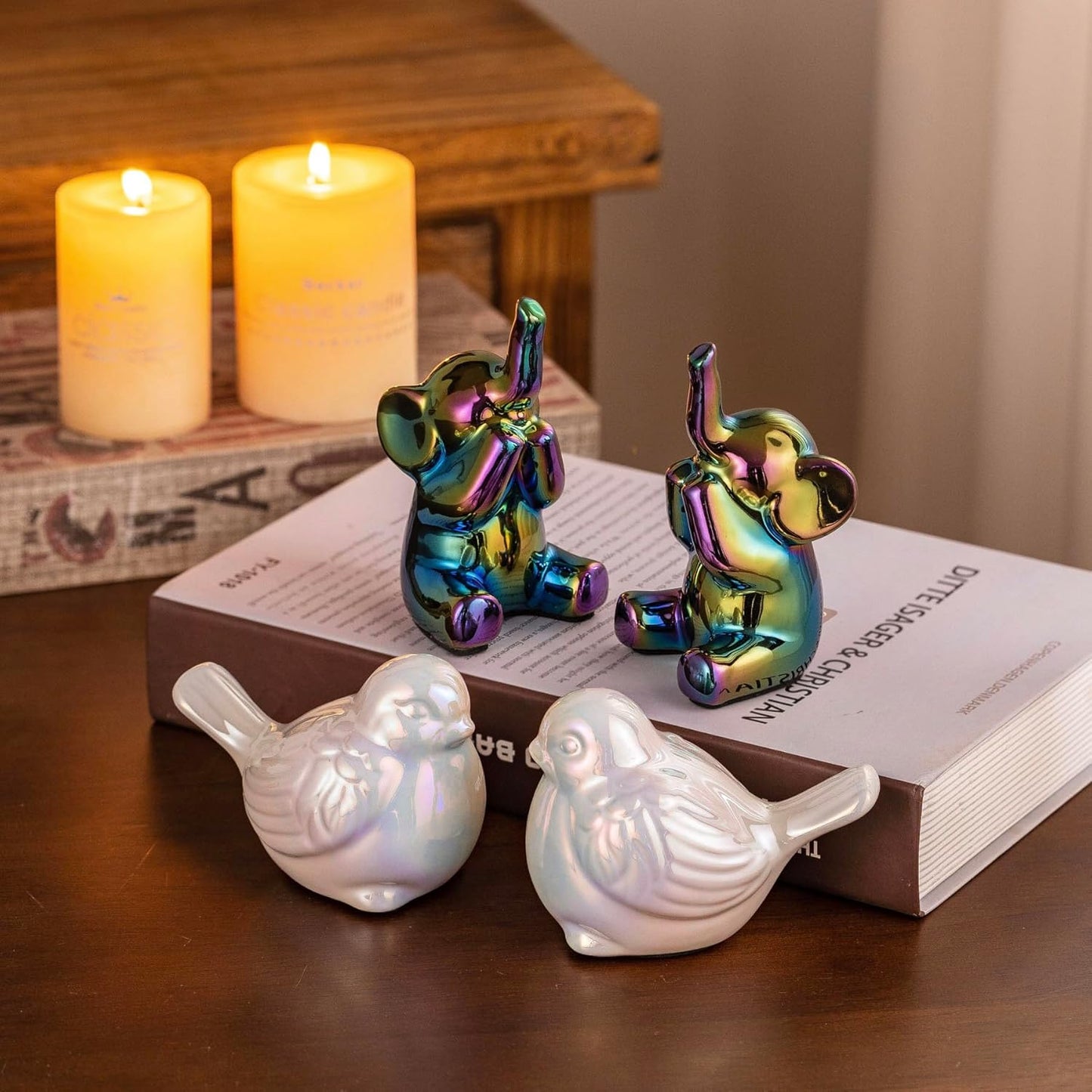Set of 2 Colorful White Small Birds Statues Home Decor Modern Boho Style Figurine Decorative Ornaments for Living Room, Bedroom, Office Desktop, Cabinets, Shelf