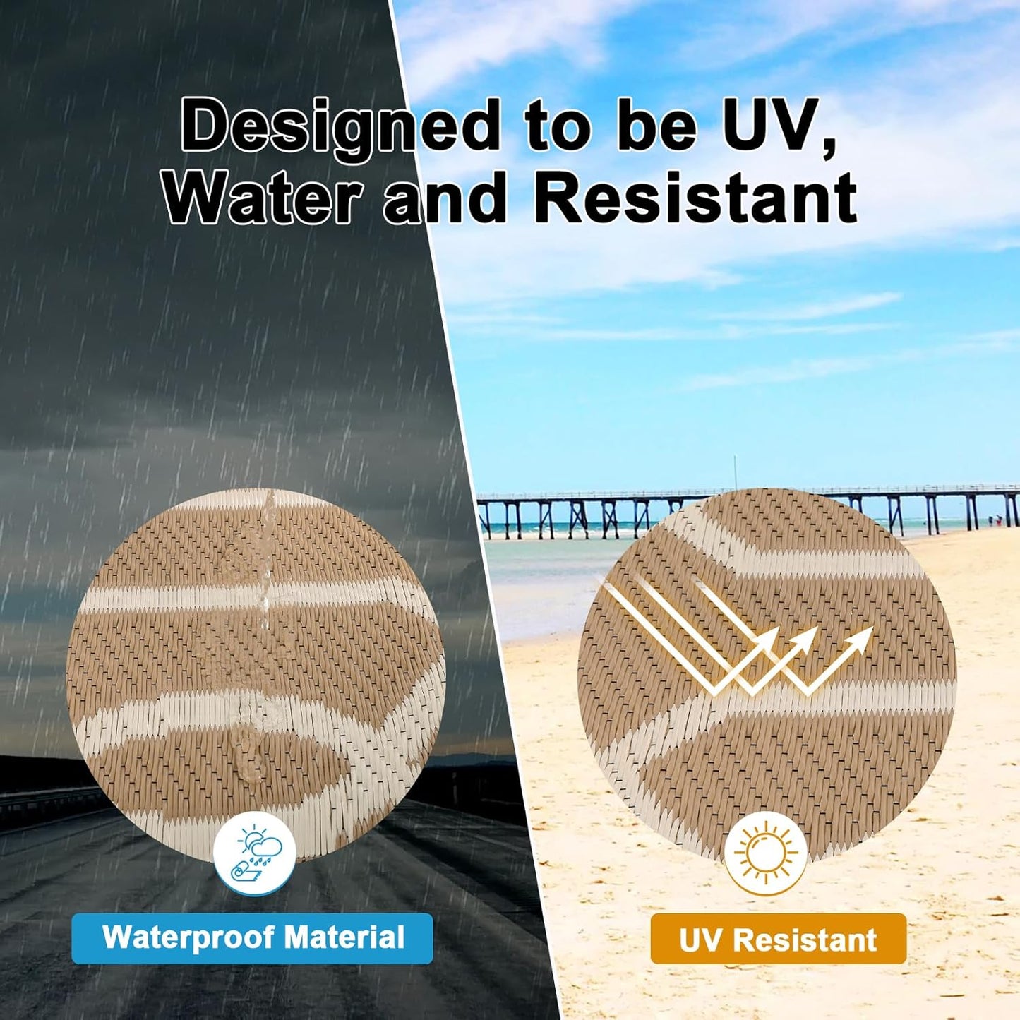 HEBE Outdoor Rug Waterproof 8x10, Reversible Plastic Straw Rug RV Camping Rug, Indoor Outdoor Patio Mat Clearance, Outside Carpet for Porch,Deck,Camper,Balcony,Backyard,Picnic