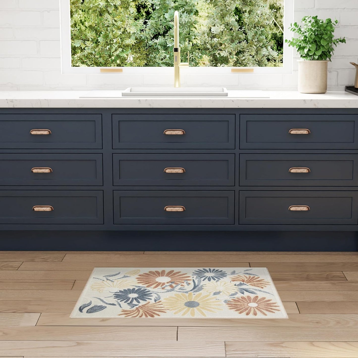 Nourison Aloha Ivory Rose 2'8" x 4' Area Rug - Easy Clean, Non Shedding, Bed Room, Living Room, Dining Room, Kitchen (3' x 4')