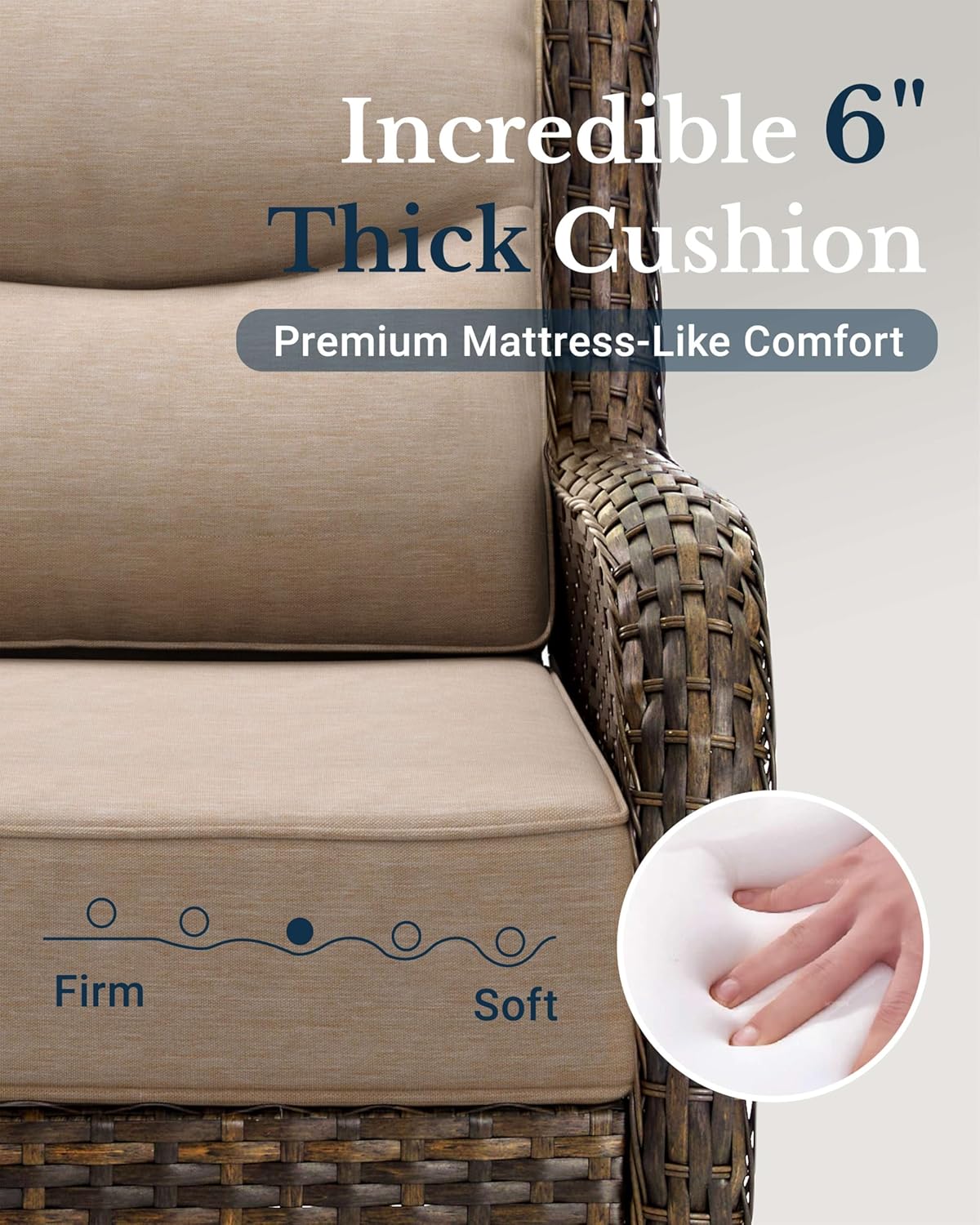 HILLGA Luxury Patio Furniture Set with 6-Inch Thick Cushions, High Back Outdoor Swivel Rocker Chairs and Patio Couch, 10-Piece All Weather Conversation Set for Porch Deck Pool Yard, Beige (V3)