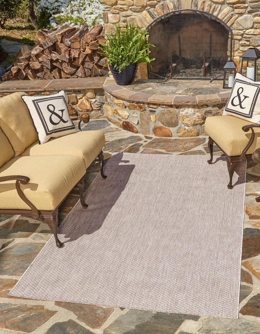 Unique Loom Collection Casual Transitional Solid Heathered Indoor/Outdoor Flatweave Area Rug (2' x 3' 1" Rectangle, Beige/Ivory)