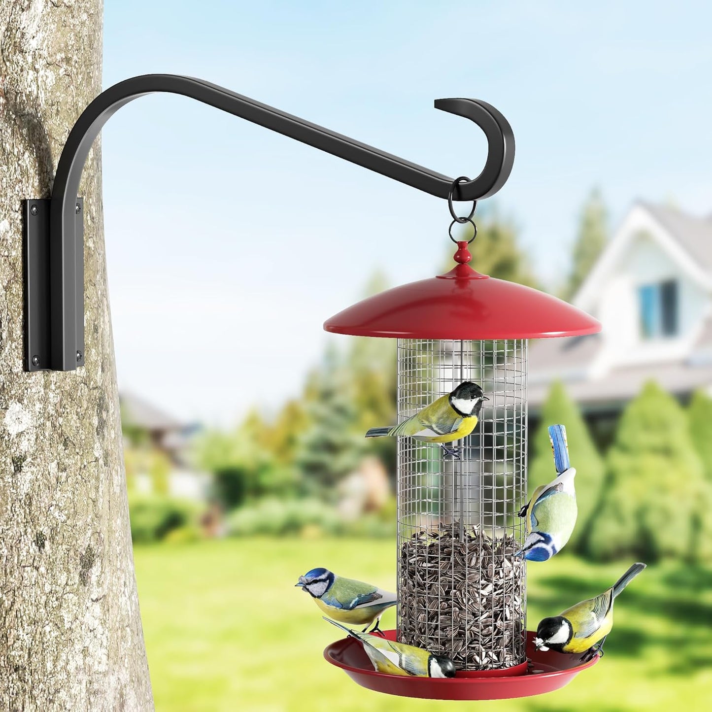 16 Inch 2 Pack Plant Hangers for Indoor/Outdoor Wall Mount - Heavy Duty Hanging Plant Holder & Bird Feeder Hooks, Decorative Black Metal Wall Hangers for Plants, Flower Baskets