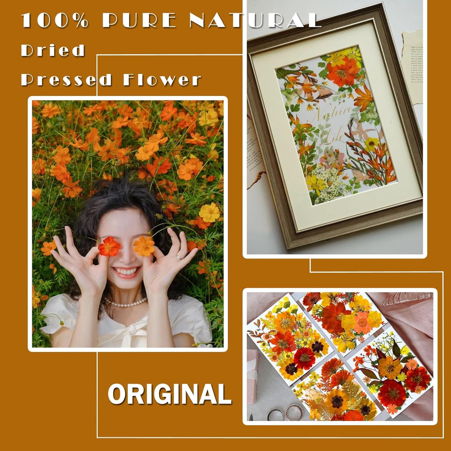 90Pcs Fall Pressed Dried Flowers for Resin, Real Assorted Autumn Natural Bulk Orange Dry Floral Leaves for DIY Art Crafts, Epoxy Molds, Jewelry, Soap, Candle Making