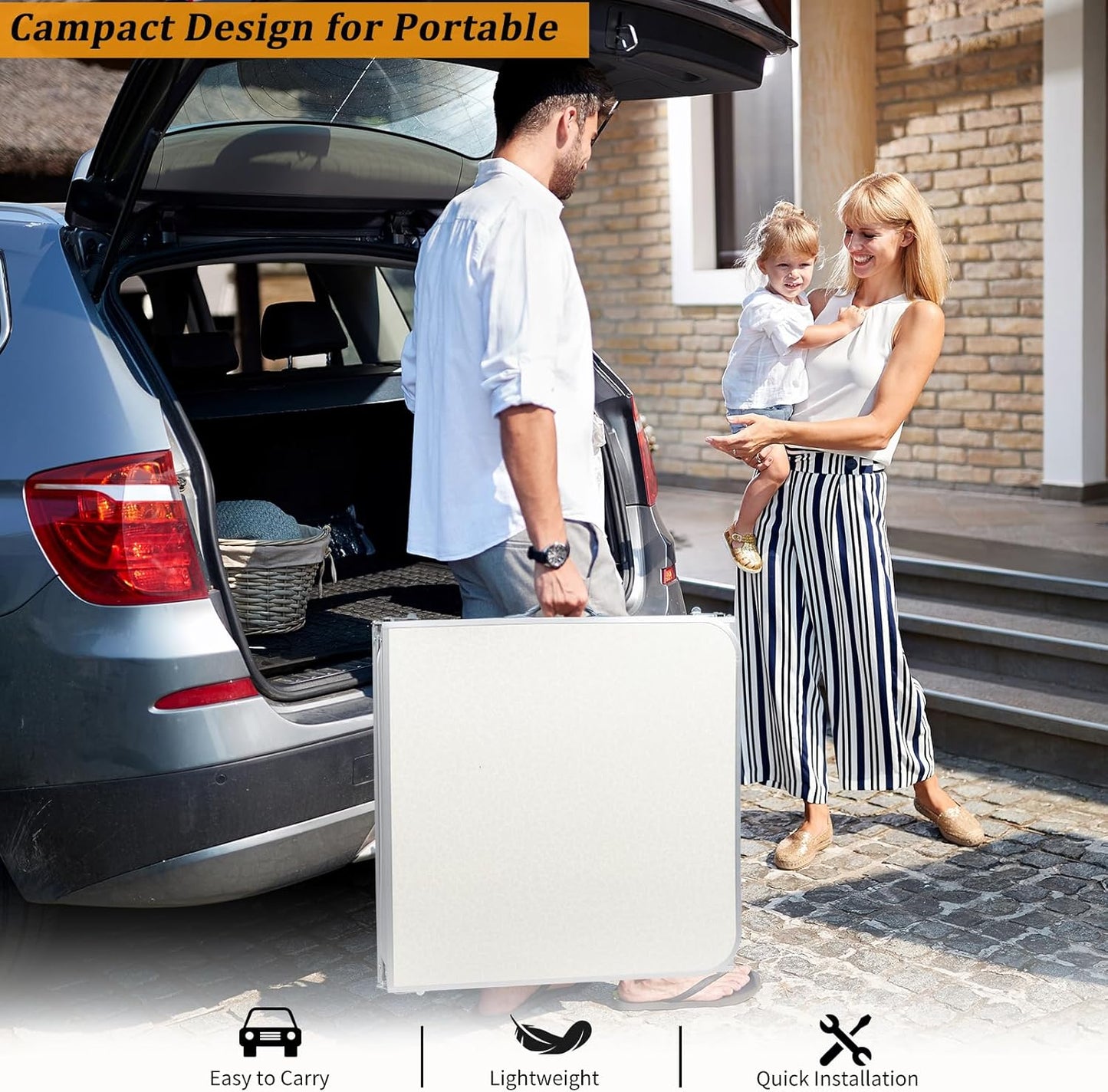 Outvita 6ft Portable Folding Camping Table, Outdoor Waterproof Adjustable Height Table, Aluminum Lightweight Suitcase Foldable Table for Picnic BBQ Beach Dining