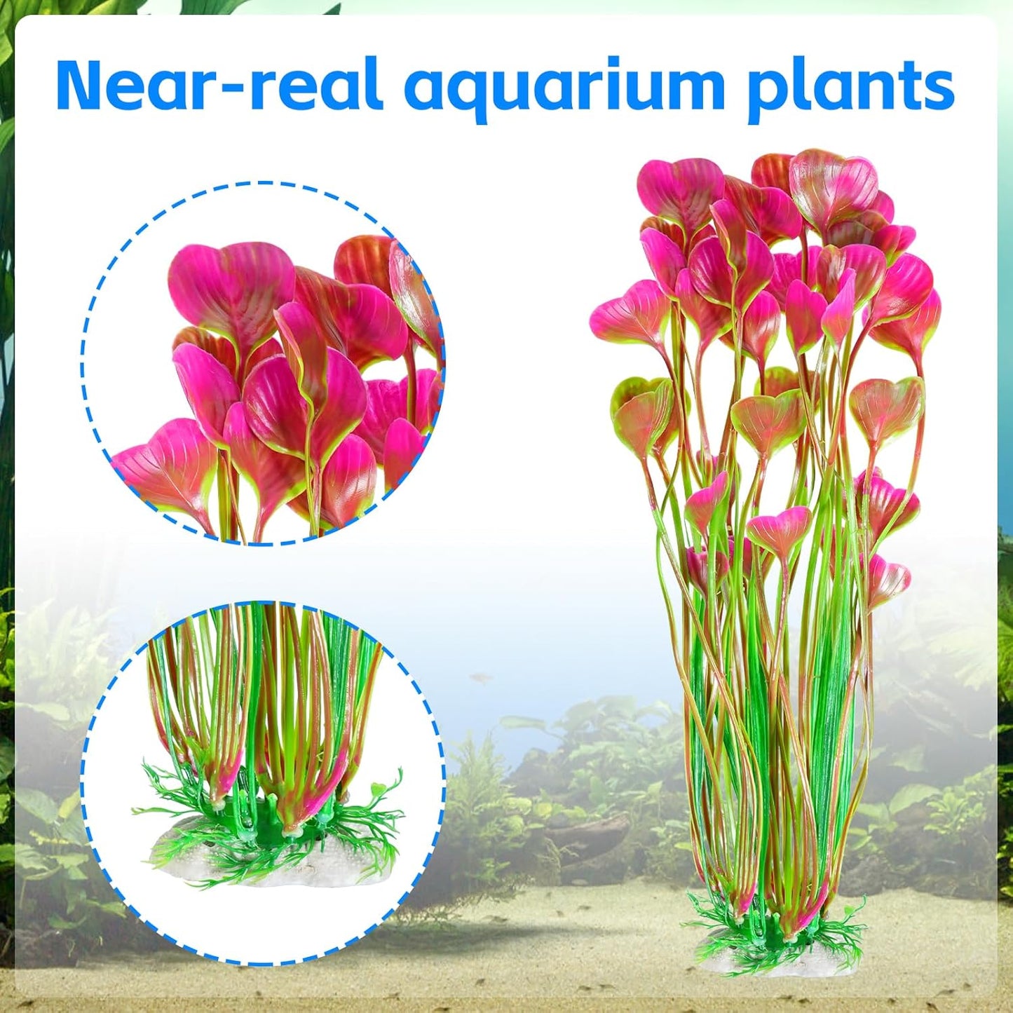 AQUANEAT Artificial Fish Tank Plants, Plastic Aquarium Accessories Large, 15.5 inch Red Decorations, 2pcs