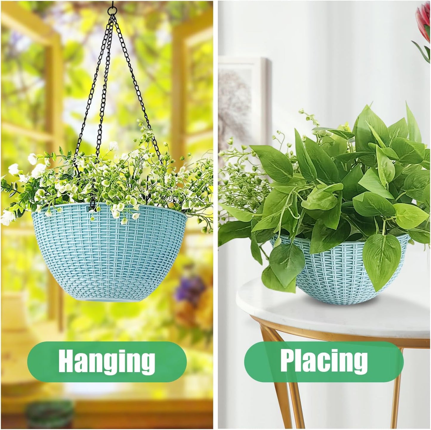 Hanging Planters for Outdoor Plants 8/10 Inch, 4 Packs Plant Hanger Indoor with Drainage Holes, Hanging Basket Flower Pot Perfect for Home, Office and Garden (Sky Blue)