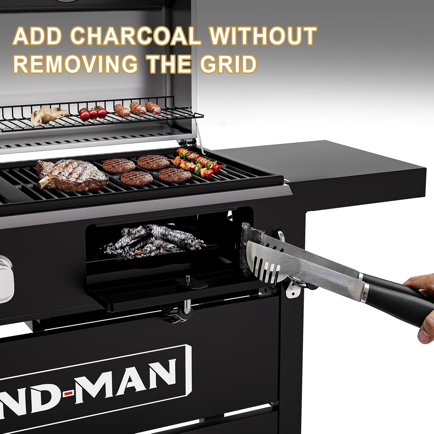 Brand-Man Propane Gas and Charcoal Grill Combo, Dual Fuel BBQ Combo Grill with Stainless Steel Dual Lids & 2 Side Shelves for Outdoor Kitchen & Backyard Barbecue Cooking