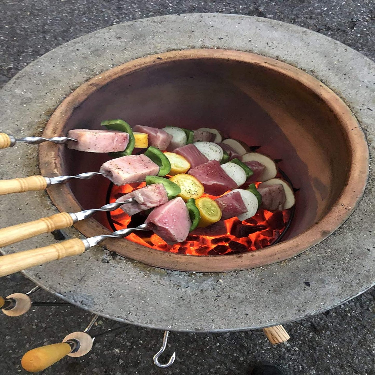 Antallcky 12 Pack Kebab Skewers 22 Inch BBQ Barbecue Skewers Stainless Steel Sticks Heavy Duty Large Wide Reusable with Nonslip Wooden Handle Ideal for Shish Kabob Chicken Shrimp and Vegetables