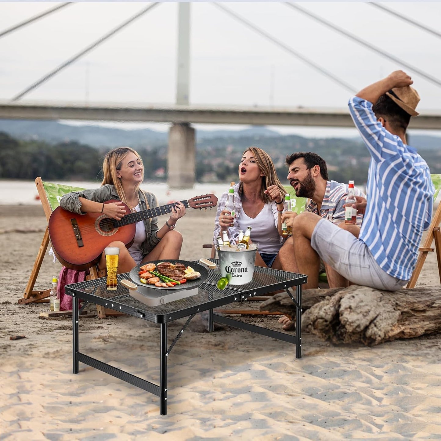 Camping Table 3FT Grill Table Foldable Folding Picnic Portable Stand Mesh 2 Height Adjustable Outdoor Card BBQ RV Black 35.5×23.6 ×26 inch