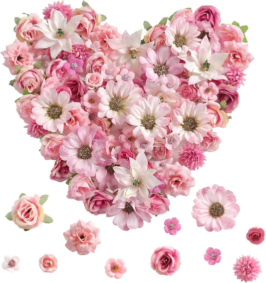 Serra Flora Faux Flower Heads Mini Artificial Flower Heads Fake Flowers Multicolor Small Silk Daisy Peony Flower Heads for Craft Garland Wedding Party DIY Home Decoration