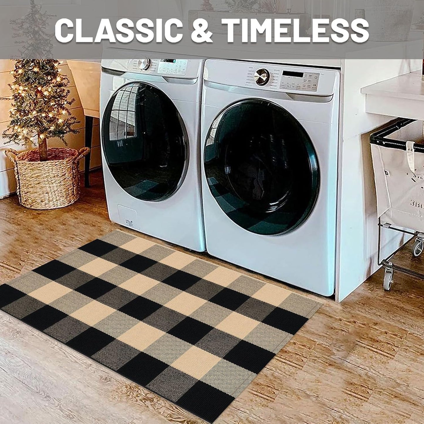 IOHOUZE Buffalo Plaid Checkered Rug 2x3 Ft Front Door Mats, Washable Area Rugs for Front Porch Welcome Mats Indoor Outdoor, Entryway Door Rug for Entryway, Home Entrance, Tan Black