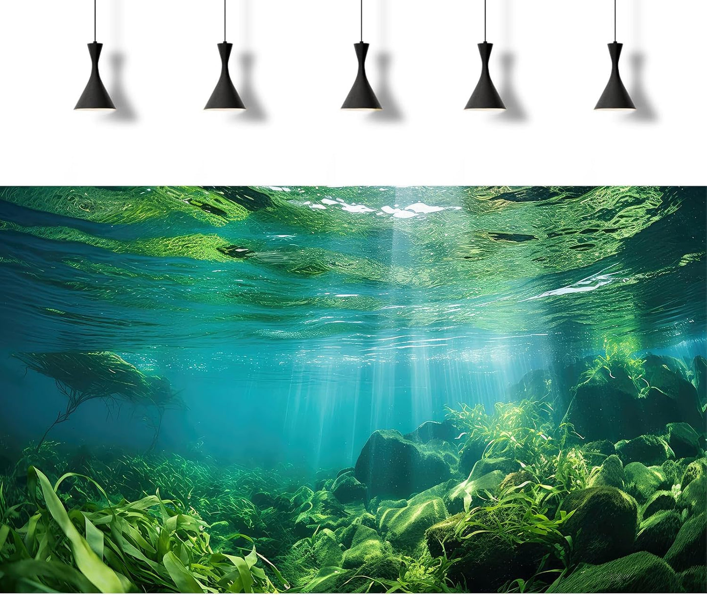 Under The Sea Fish Tank Background Aquatic Plants Deep Sea Aquarium Background Underwater Sunray Rock with Moss Terrarium Backgrounds Deep Ocean Floor Tropical Fish Tank Backgrounds 30x12in