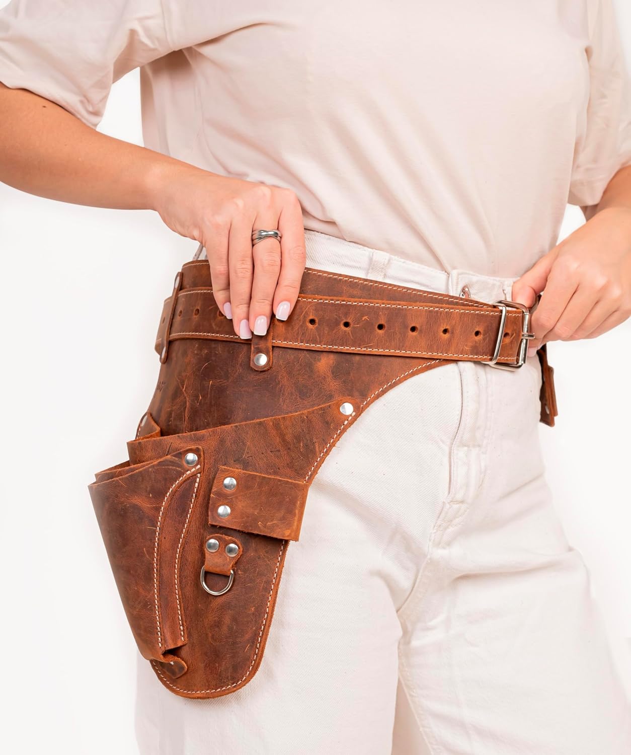 Garden Florist Tool Belt for Men | Leather Tool Belt for Women | Handmade Belt for Gardener, Electrician, and Carpenter | Leather Florist Belt (Brown CrazyHorse) (Brown with engraving, one size)