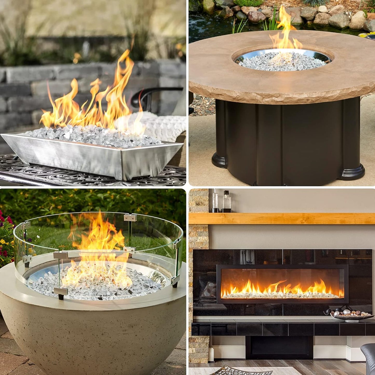 Mr. Fireglass 10 Pounds Fire Glass - 1/4 Inch High Luster Reflective Tempered Glass Rocks for Fireplace Fire Pit Table and Landscaping, Platinum