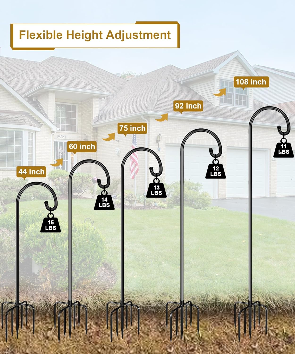 Shepherd Hook 60 Inch Tall Heavy-Duty Metal Garden Hanging Pole Stake for Bird Feeder Pole Plant Baskets, Black (1 Pack).