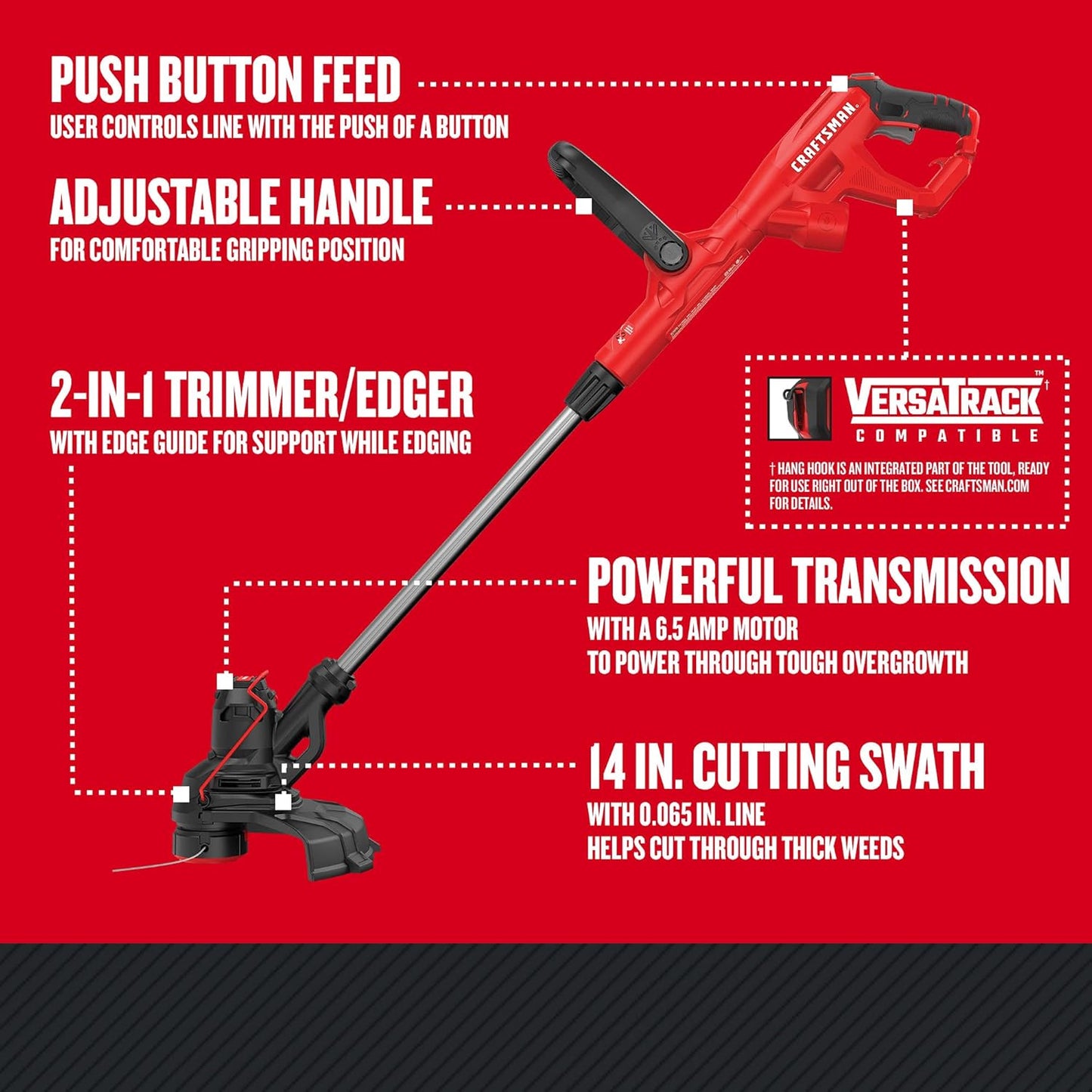 CRAFTSMAN WEEDWACKER® String Trimmer, 6.5 Amp, 14-Inch (CMEST913)