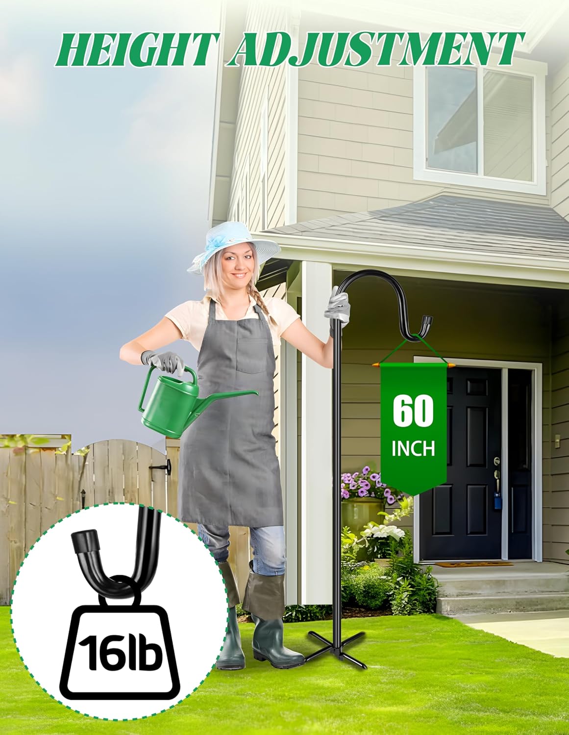 XDW-GIFTS Bird Feeder Pole for Outdoor, 60 Inch Shepherds Hooks Heavy Duty Garden Pole for Hanging Plant Basket, Solar Light Lanterns, Garden Plant Hanger Stands with 5 Base Prongs