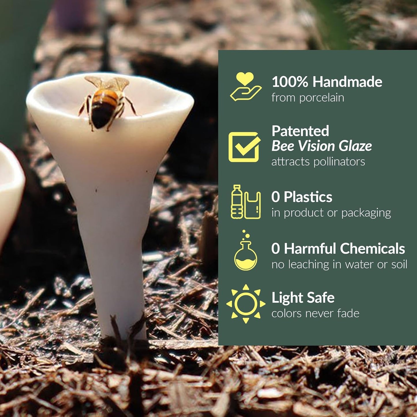 Patented Bee Butterfly Watering Station, Garden Decor, with Pollinator Attracting Ultraviolet Glaze, 100% Porcelain, 100% Handmade, Plastic Free (5, Passion Flower Purple)