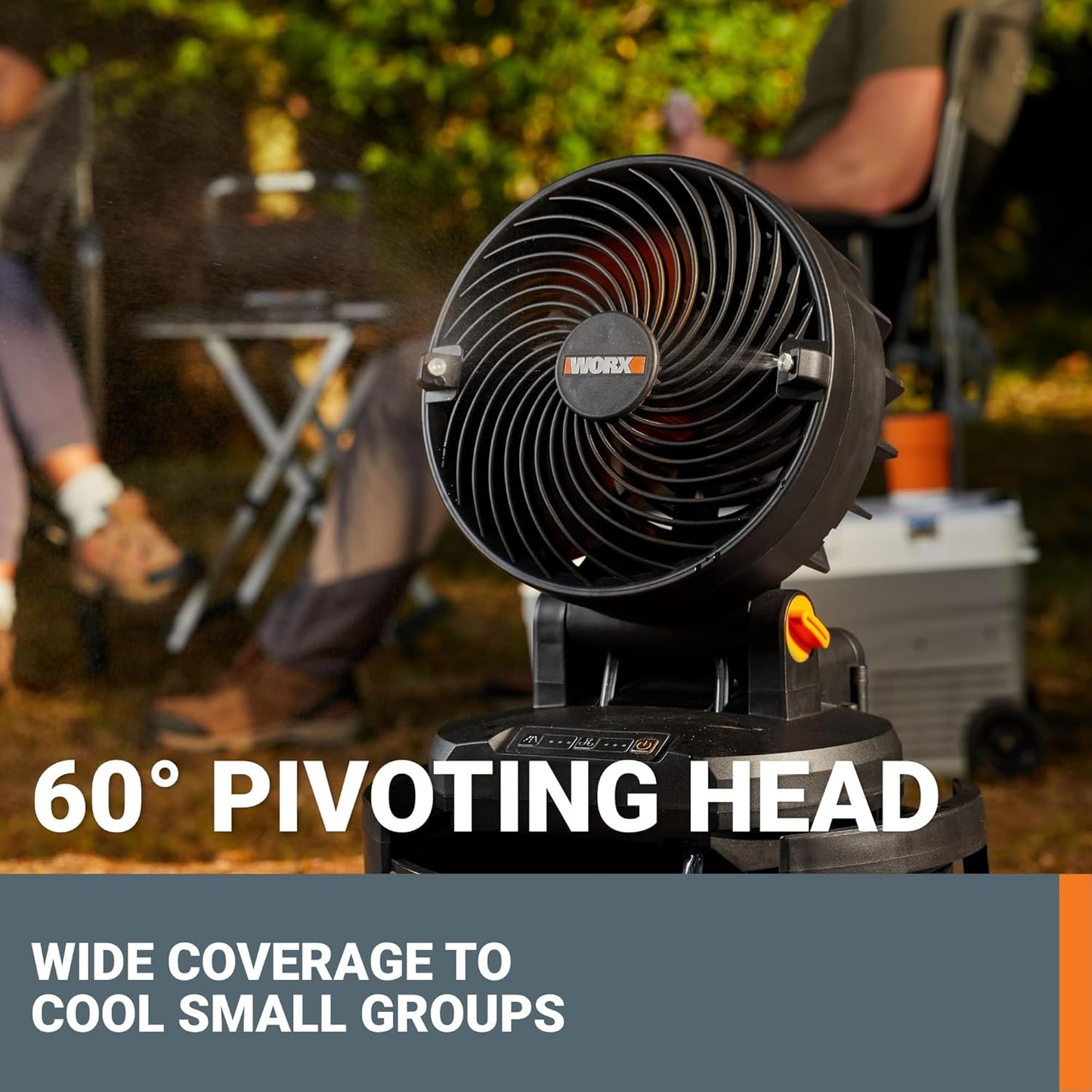 WORX 20V Cordless Misting Fan w/ 3 Speed & 3 Mist Settings, Bucket Top Portable Fan Max 15Ft Misting Distance, Lightweight Quiet Battery Operated Fan w/Long Runtime Power Share WX097L.9 – Tool Only