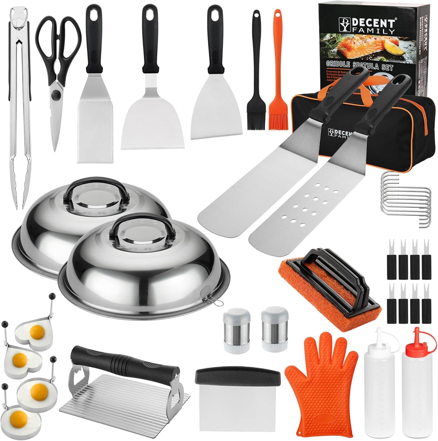 Griddle Accessories Kit - 40PCS Flat Top Grill Tool Set. Griddle Accessories Set with Basting Cover, Spatula, Scraper, Burger Press, Tongs, Cleaning Kit