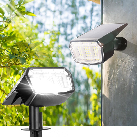 Solar Spot Lights Outdoor Waterproof Landscape Spotlights 63 LEDs 3 Lighting Modes IP65 Solar Spot Lights for Outside, Backyard, Garge, Garden, House-1 Pack Cool White