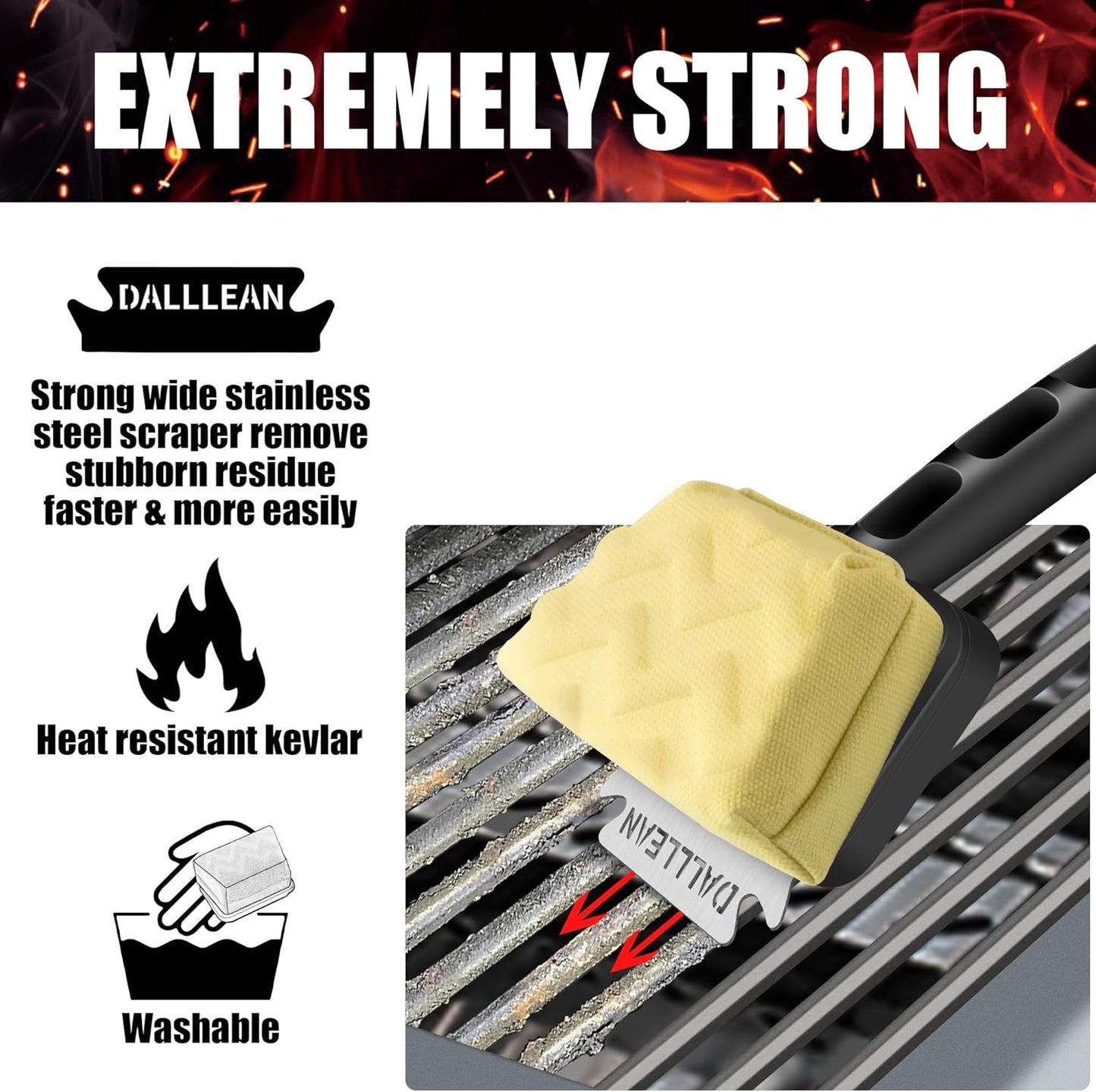 BBQ Grill Brush Bristle Free(2Heads) for Outdoor Grill, Trapezoid- Shaped Design Replaceable Head Cleaning Brush, Steam Grate Cleaner, BBQ Cleaning Brush, Scraper for Grill, Safe Barbecue Grill Brush