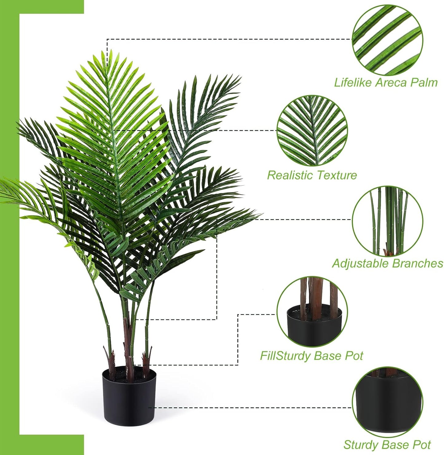 Jexine 4 Pack Artificial Palm Trees 3Ft, Fake Plants Fake Trees Artificial Areca Palm Plants for Outdoor Indoor Faux Tree in Pot for Pool Home Decor Office Housewarming Gift Modern Decoration