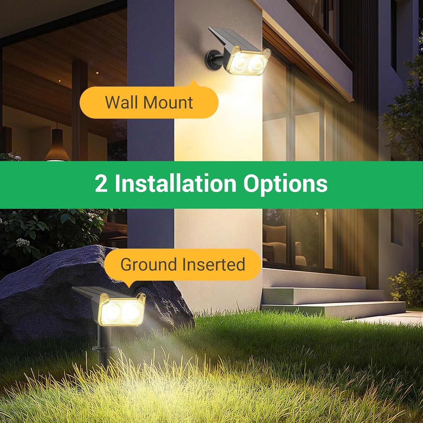 WdtPro Solar Lights Outdoor Waterproof, Solar Spot Lights Outdoor with Optical Lens, Auto ON/Off, 30H+ Runtime, Landscape Spotlights for Flag Yard Path Garden Tree, Warm White 4 Pack