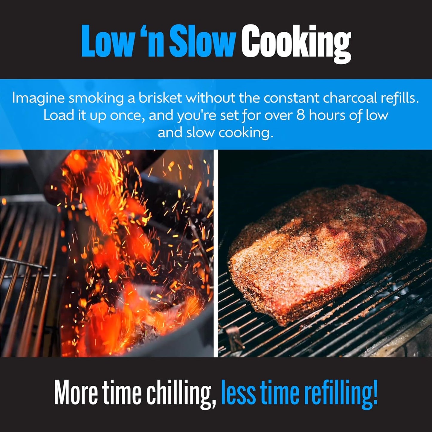 SnS Grills Slow ‘N Sear Charcoal Inserts for Low ‘N Slow & High-Heat Cooking - Patented Stainless Steel Accessories for Kettle Grills - Low Profile 22"
