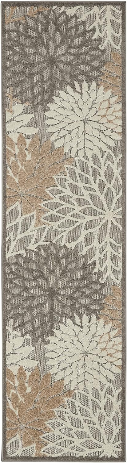 Nourison Aloha Indoor/Outdoor Area Rug 2'3" x 8', Natural, Runner Tropical Botanical Easy-Cleaning Non Shedding Bed Room Living Room Dining Room Deck Backyard Patio