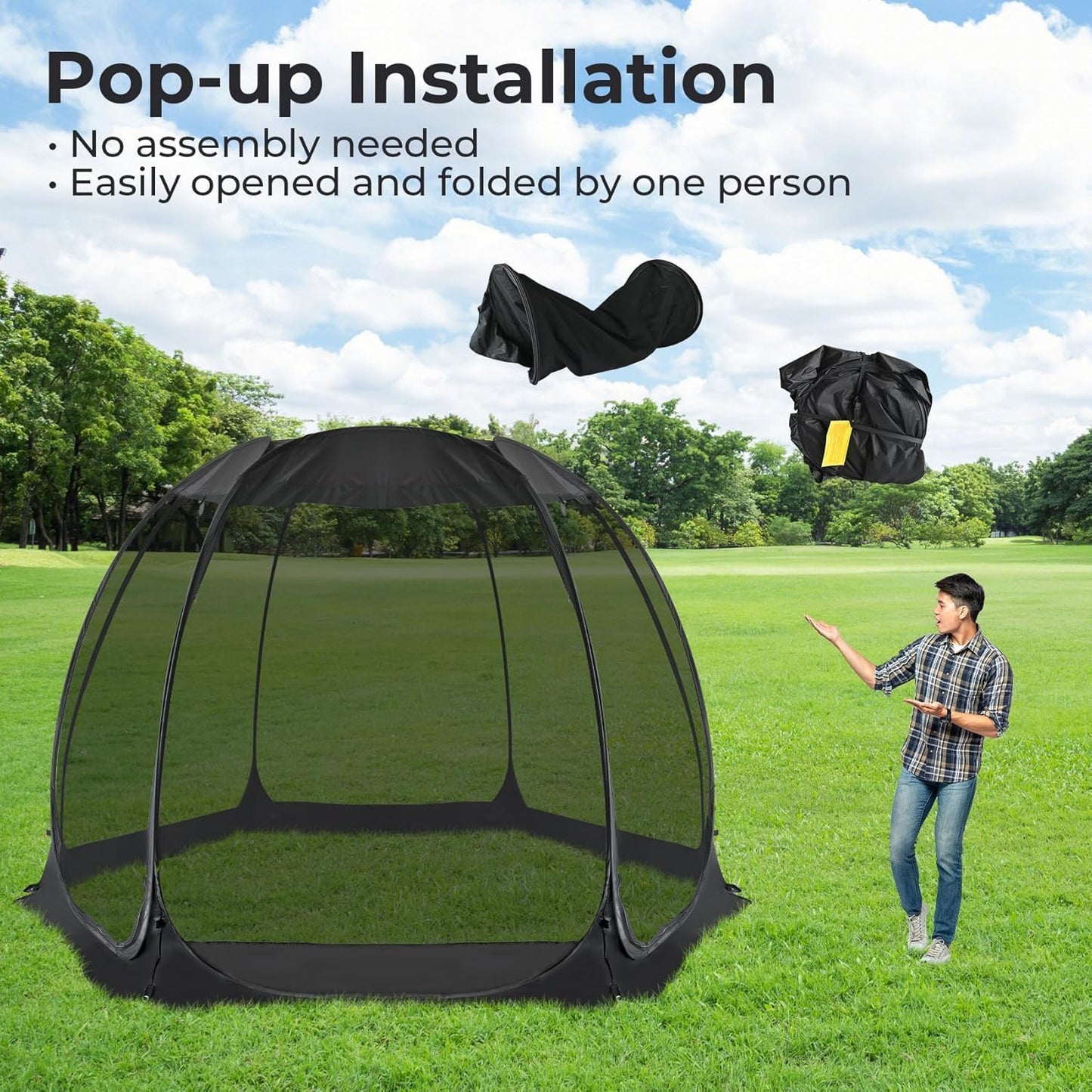 Alvantor Screen House Gazebo, 6-10-15 Person Pop Up Igloo Screened Canopy Tent with Mosquito Netting Sides, Instant UV Resistant Sun Shelter for Garden, Patio, Backyard