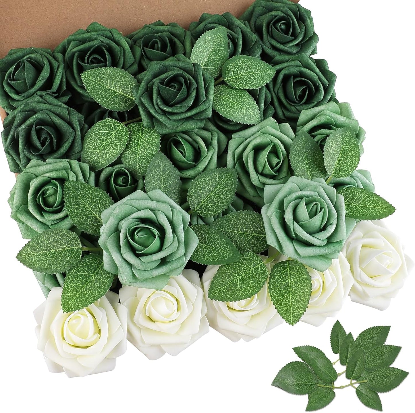 AmyHomie 25pcs Real Looking Artificial Shades of Forest Roses w/Stem for DIY Wedding Bouquets Centerpieces Arrangements Party Baby Shower Home Decorations