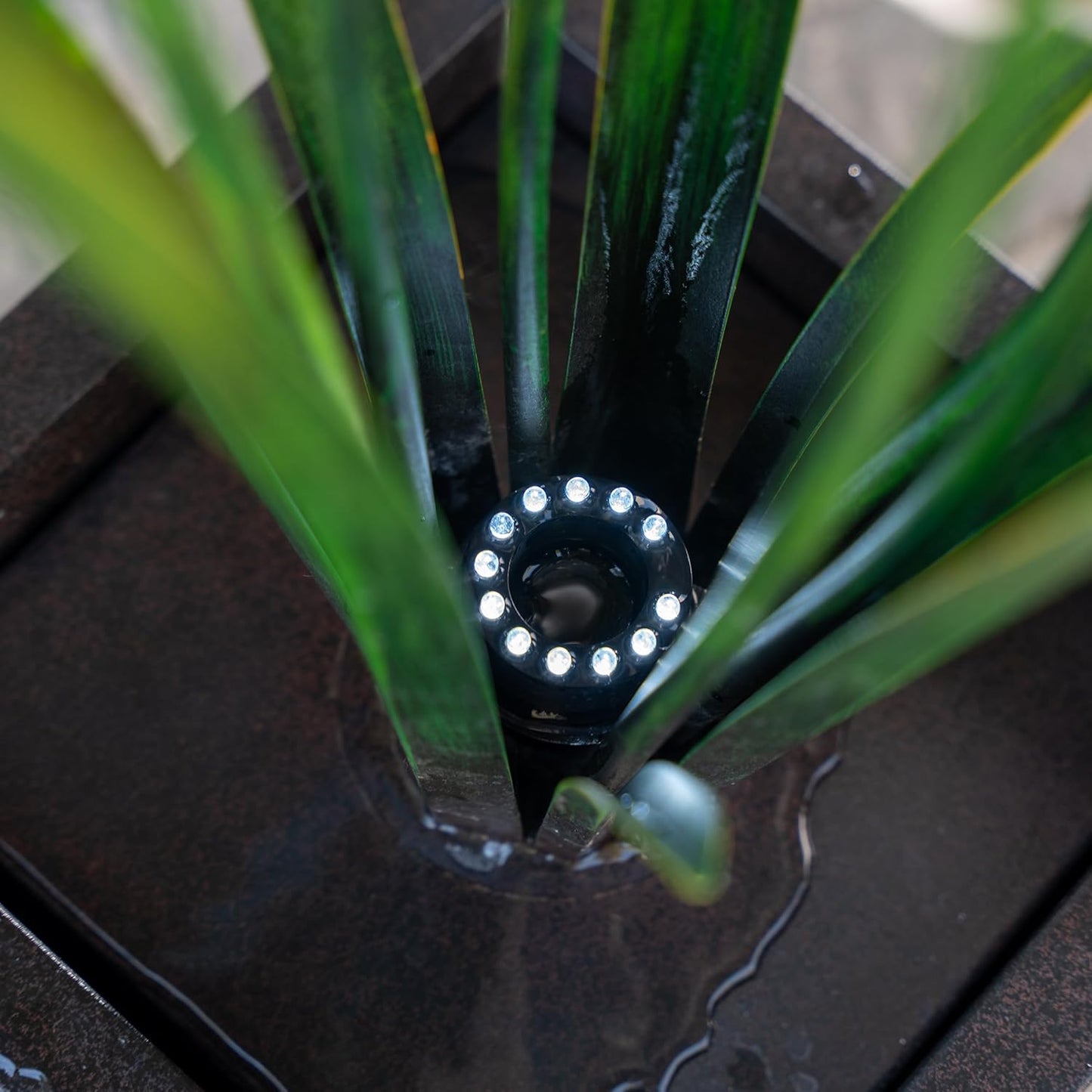 XBrand Sculptural Freestanding Metal Multi-Tiered Water Fountain w/Flowers, w/LED Lights, Multicolored, 39" Tall