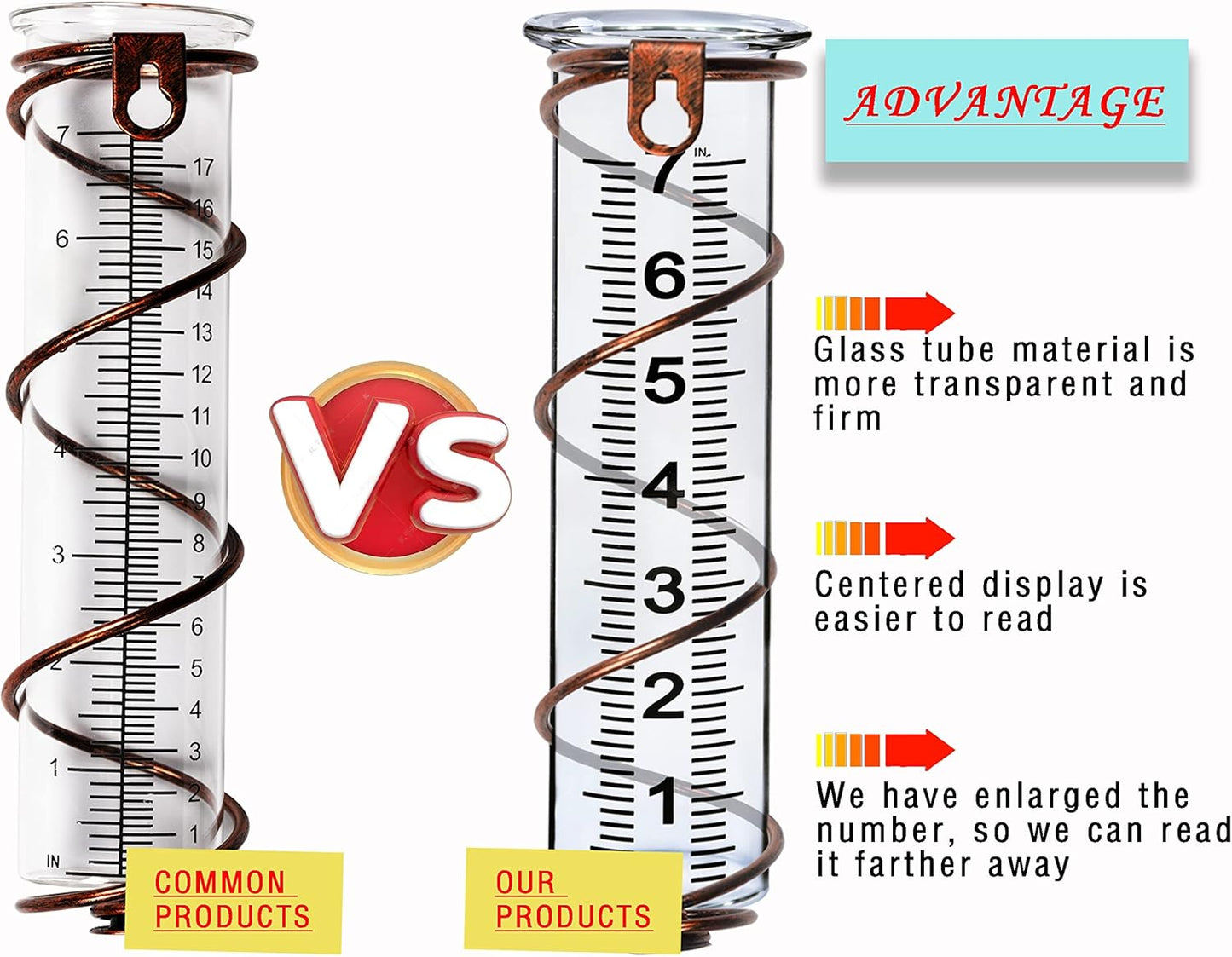 JMBay Rain Gauge Replacement Tube,7 inch Capacity Outdoor Rain Gauge Glass Tube for Garden Yard Home, Upgraded Lip Design Large Font Transparent Measure Tube,Best pcs Tube with 1 Clean Brush.