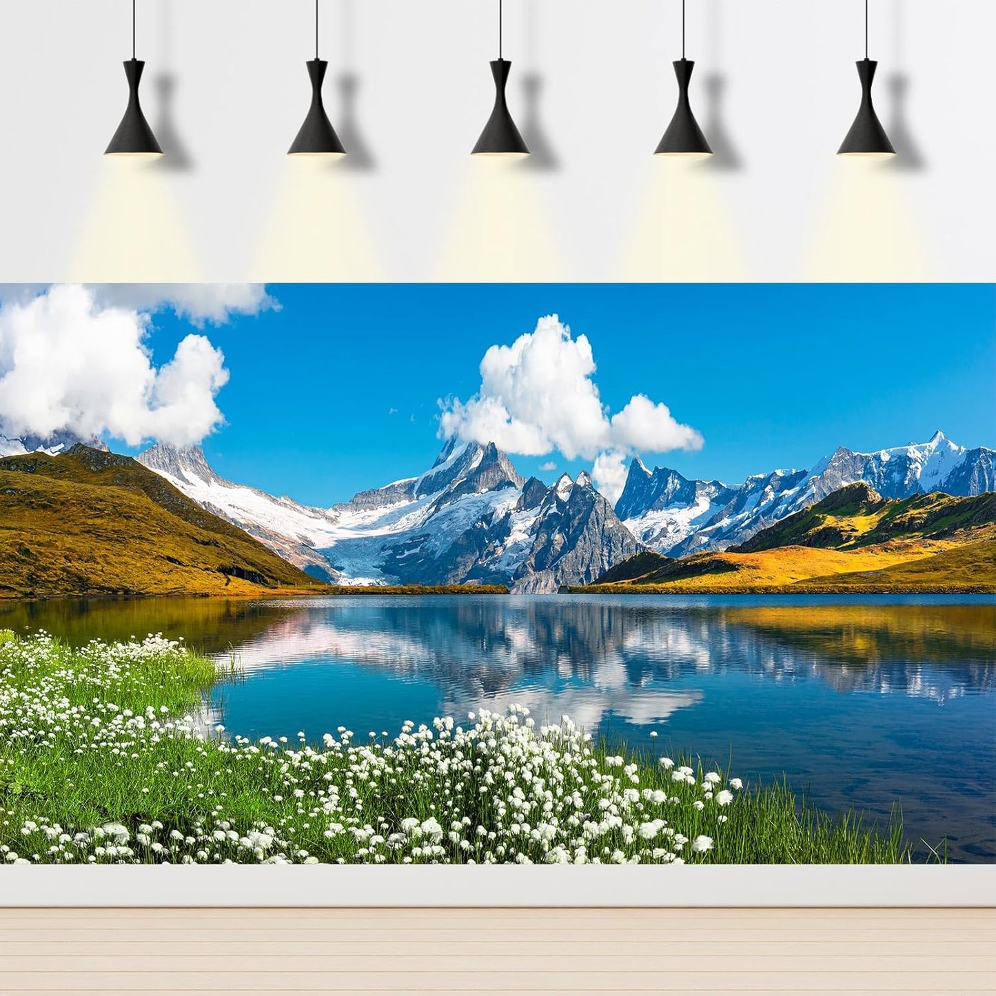 Mountains Lake Aquarium Background Bernese range View Fish Tank Background Switzerland Alps Grindelwald Valley Lake Terrarium Background Fantastic Natural Landscape Aquarium Fish Tank Decors 72x18in