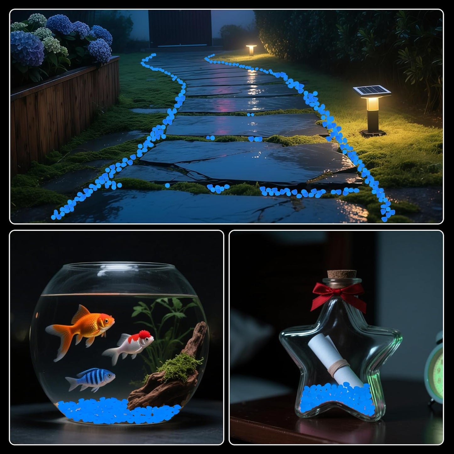 Glow in The Dark Rocks Outdoor Garden Pebbles Stones, 1.2Lbs Blue Fish Tank Glow Rocks Resin Glowing Pebbles for Garden/Aquarium/Planter/Walkway/Driveway