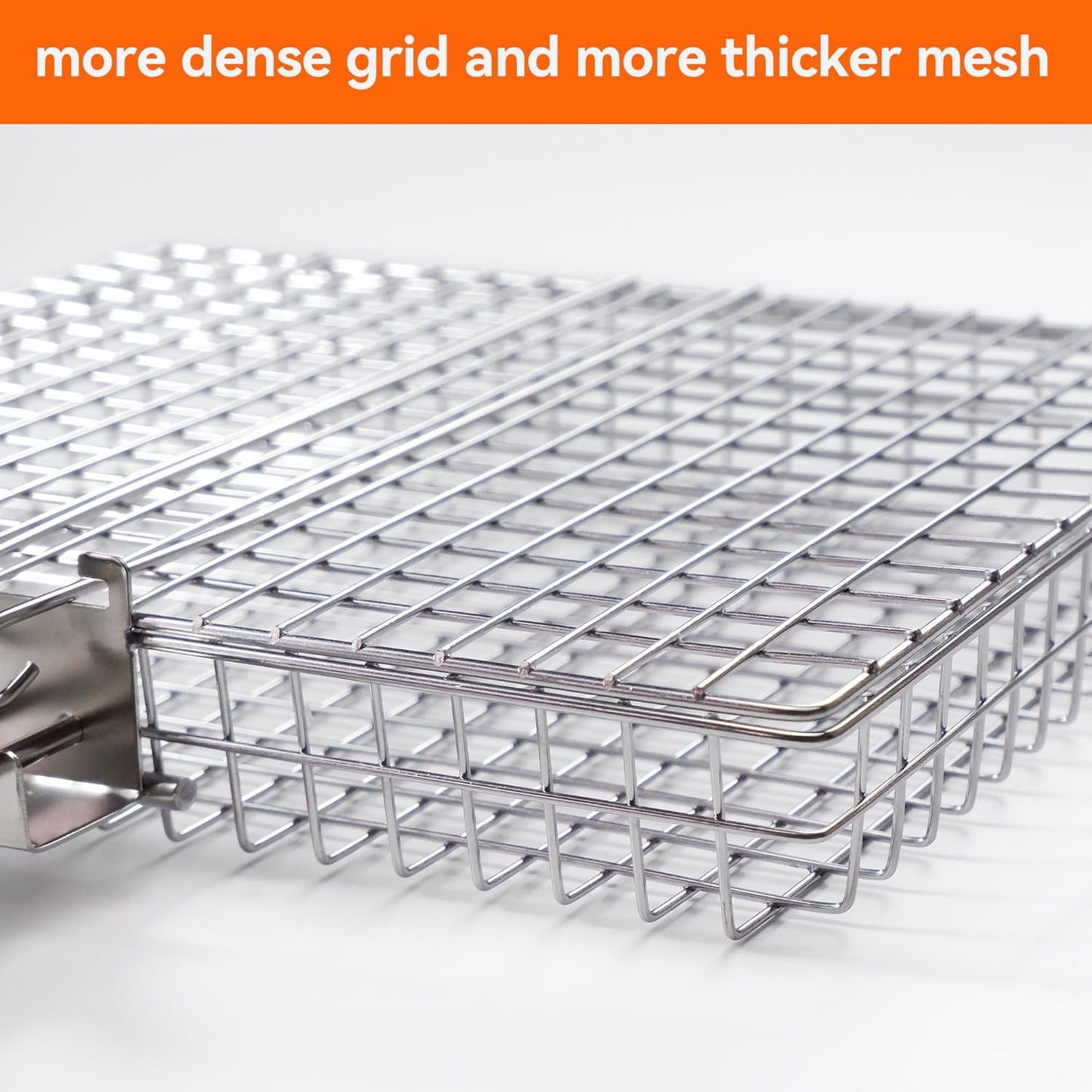 Grill Basket - Grill Baskets for Outdoor Grill, Stainless Steel Large Grilling Basket w Removable Handle, Portable Fish Grilling Rack for Grill Ideal Meat Fish Vegetables Grilling Accessories