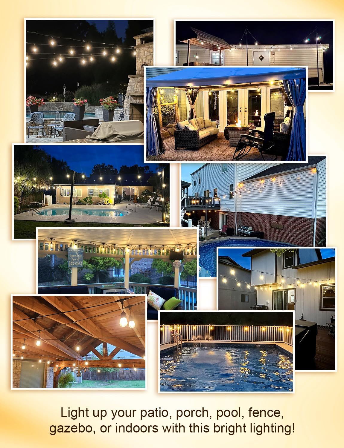 XMCOSY+ 120FT Outdoor String Lights Waterproof - LED Patio Hanging Lights for Outside Porch Backyard Gazebo Garden, Commercial Grade 42 Edison Bulbs