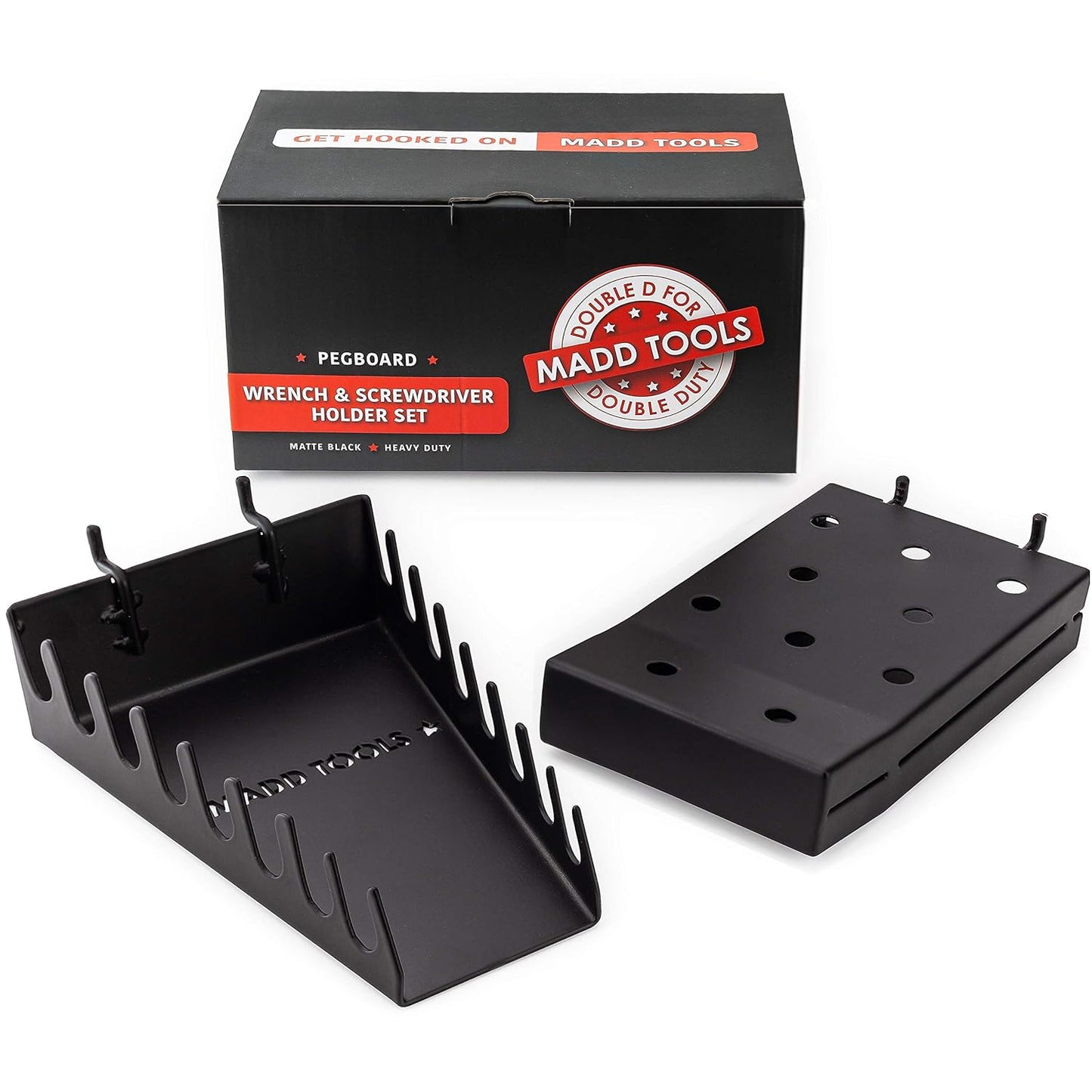 Heavy Duty Black Pegboard Accessories - Screwdriver and Wrench Holder Set for Organizing Tools