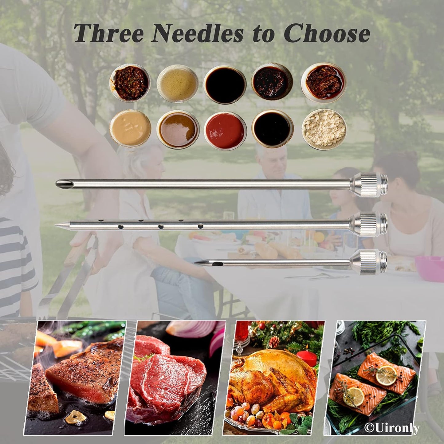 Meat Injector BBQ Injection Kit, Marinade Cajun Seasoning Flavor Syringe Injector for Cooking Grill Smoker Barbecue in Chicken Turkey Beef with 3 Syringe Needles, User Manual, E-Book
